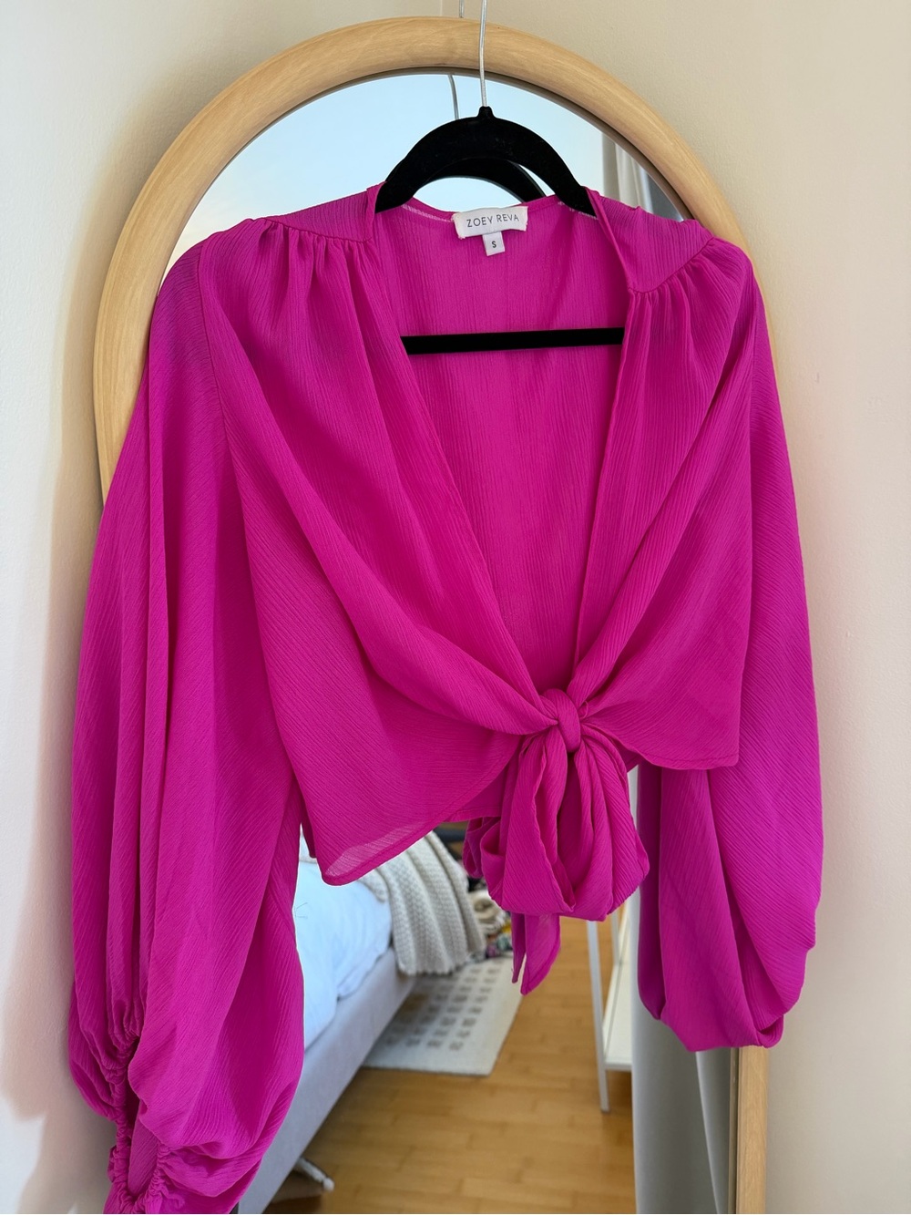 Fuchsia Tie-Front Blouse - Women's Top